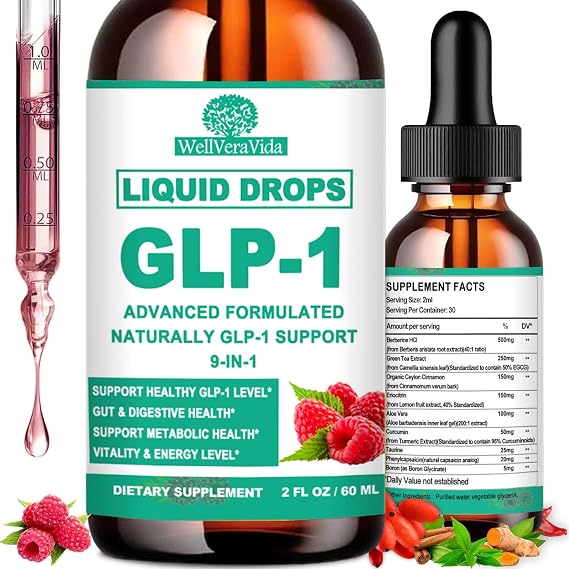 GLP-1 Supplements, Liquid GLP1 Drink Mix, Gut GLP 1 Boost for Metabolism | 9-in-1 Premium GLP1 Formula w. Berberine, Ceylon Cinnamon, Green Tea Extract, GLP 1 Support for Metabolism & Gut Health, 2Oz