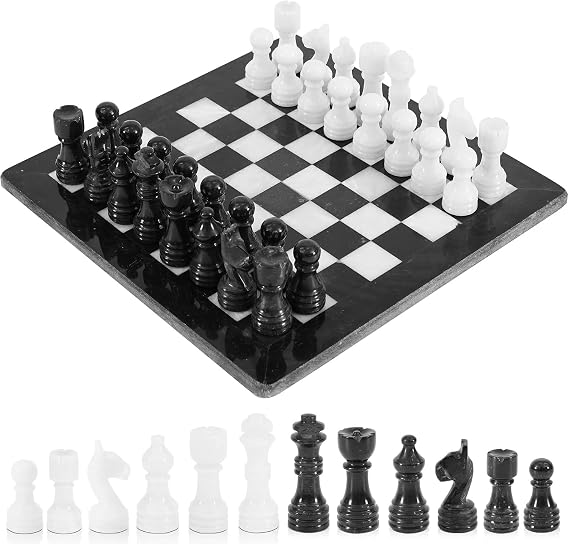 Radicaln Marble Chess Set 12" Luxury Board Game & Chess Sets for Adults | Black & White Marble, Handmade, Natural Marble Veining, Luxury Decor, Elegant Gift, 32 Chess Figures