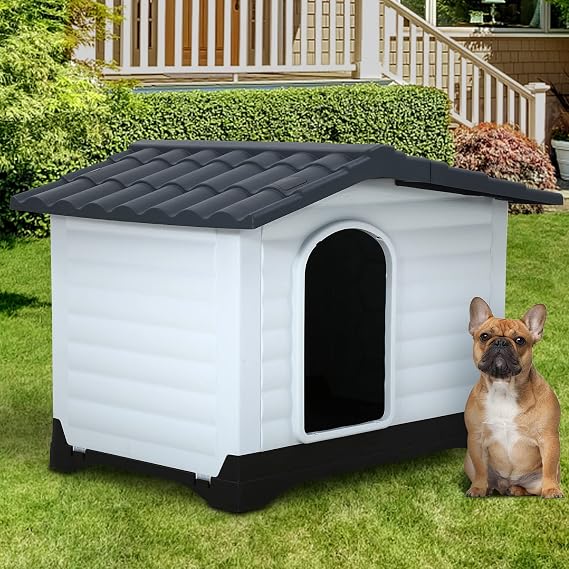 BLKMTY 25" Dog House for Large Dogs, Indoor Outdoor Pet Cat House, Grey