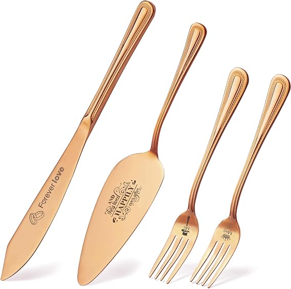 Wedding Cake Knife and Server Set, Mr and Mrs Cake Cutting Set For Wedding Gifts Engagement Bridal Shower Gifts for Couples (Rose gold)