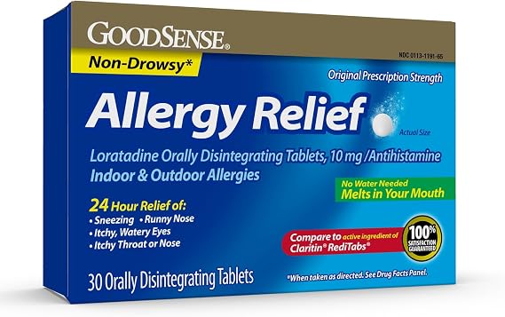 GoodSense Loratadine Orally Disintegrating Tablets, 10 mg, 24 Hour Allergy Tablets, 30 Count