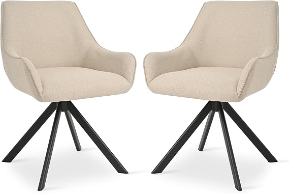 Swivel Dining Chairs Set of 2, 360° Swivel Kitchen Chair for Living Room with Armrests, Upholstered, Metal Leg, Beige