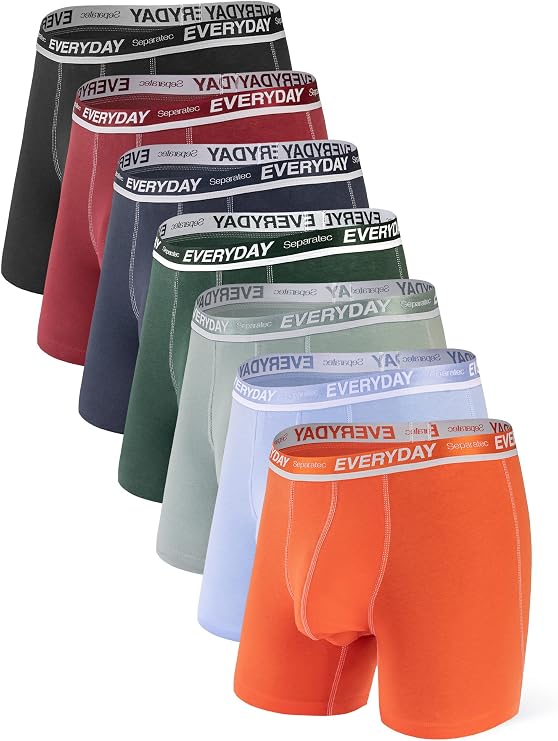 Separatec 7 Pack Men's Boxer Briefs Breathable Soft Cotton Underwear Colorful Everyday Boxer Shorts Multipack with Supportive Dual Pouch