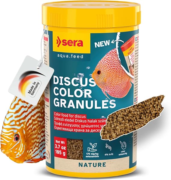 Sera Discus Color Gran 250ml (8.4 fl oz) | Premium Discus Fish Food | With Natural Astaxanthin & Spirulina | Boosts Color Naturally | No Artificial Additives | Soft Granules for Easy Digestion