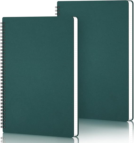 A4 Blank Notebook - 2 PCS Plain Wirebound Notepads A4 21x29.2cm - 100g/m² Spiral Note Book 60 Sheet/120 Page - Dark Green Journal Note Pad Drawing Office