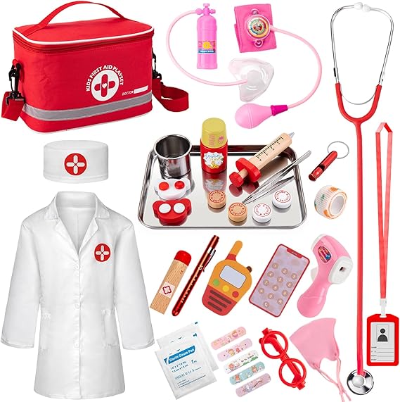 EFO SHM Doctor Kit for Kids Ages 3+, 34 Pcs Pretend Play Toys | with Medical Storage Bag & Real Stethoscope, Fun Role Doctor Playing Game for Boys Girls Birthday Gifts