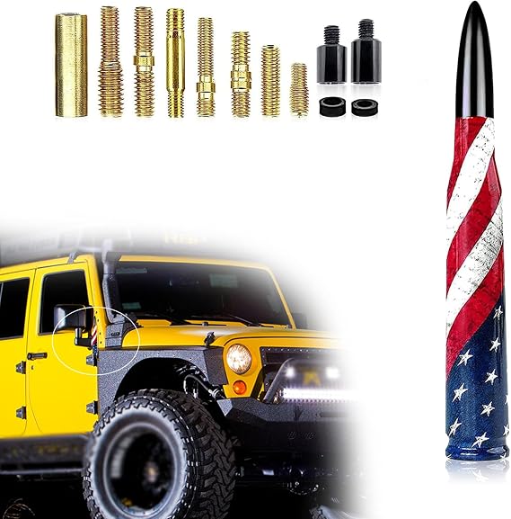 1 PC Car Modified Bullet Antenna, 5.5" American Flag Personalized Decorative Anti-Theft Security Antenna, Stable Signal with Screw Mounting Accessories, Universal for Most Cars (Black)