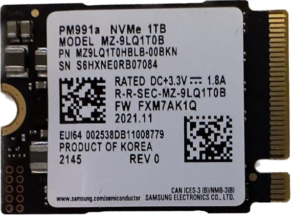 SAMSUNG 1TB M.2 2230 30mm PM991a NVMe PCIe Gen3 x4 TLC SSD (MZ9LQ1T0HBLB) for Xbox Surface Pro Steam Deck Dell HP Lenovo Laptop Ultrabook Tablet - Internal Solid State Drive (OEM New)