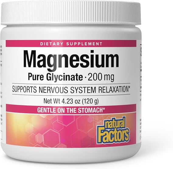 Natural Factors Magnesium Glycinate Powder 200 mg, 50 Servings | Easy-To-Absorb Magnesium Glycinate Powder to Support Relaxation, Restful Sleep, Nervous System, Muscle & Heart Health*