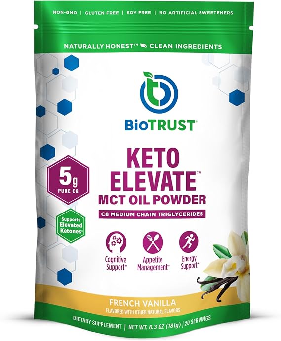 BioTrust C8 MCT Oil Powder, Keto Creamer, 100% Caprylic Acid, FrenchVanilla | C8 MCT oil powder supports clean energy, mental focus & clarity for keto coffee and daily nutrition