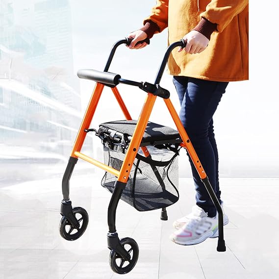 Folding Rollator Walker with Seat & Bag Height Adjustable & Mobility Lightweight Rolling Adult Walker for Elderly & Senior