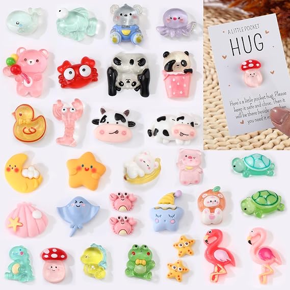 Wonderjune 30 Sets Pocket Hug Token Back to School Gift, Animal | Appreciation Teacher Employees Gift, Little Resin Animal Inspirational Hug Pocket Card, Emotional Gifts for Coworker Friend