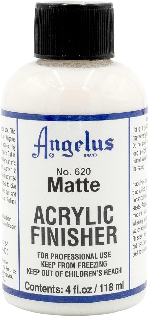 Angelus Matte Acrylic Finisher 4 fl oz Flexible Clear Coat for Leather Shoes, Bags, Jackets & Accessories, Matte Acrylic Sealer Varnish for Leather Craft & Restoration. No. 620