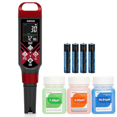 Poolsalz pH Messgerät pH TDS EC Salztester mit Farbdisplay Multi-Parameteranzeige für Salzwasser 001 hohe Genauigkeit für Trinkwasser Hydrokultur Aquarium