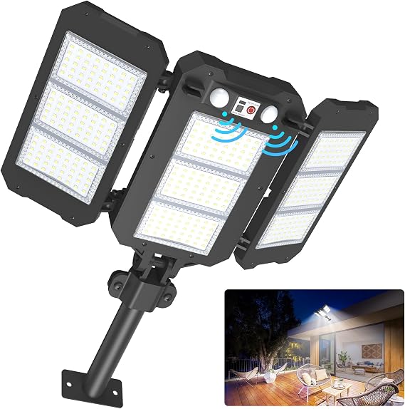 Solar Flood Lights Outdoor, 7000 LM Super Bright Aluminum Arm Waterproof