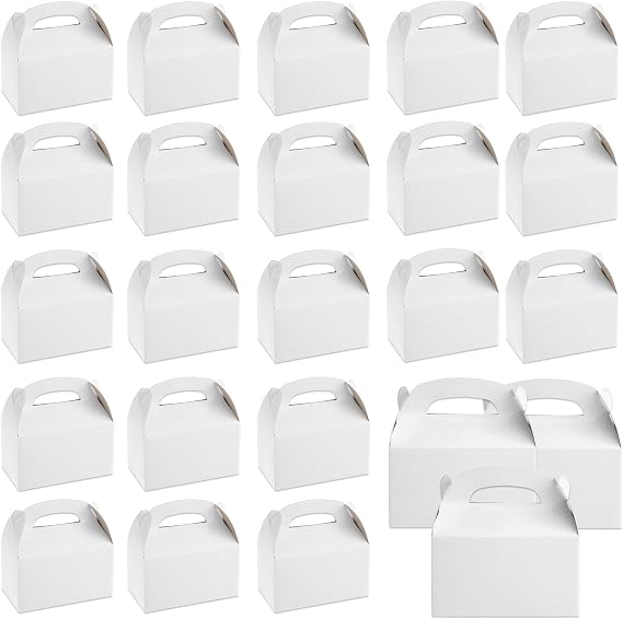 BEST PAPER GREETINGS 24-Pack Gable Boxes for Party Favors - White, 9.75 x 7 x 1.88 in - Durable Paper Favor Containers with Handles - Customizable White Treat Boxes for Weddings, Birthdays & Showers