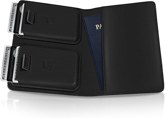 Kings Loot Passport Wallet with AirTag Holder, Midnight Black | Premium Leather, Fits 1-6 Cards, Built-In Tracker Holder, RFID Blocking, 2 Removable Mag Wallets, Lifetime Replacements
