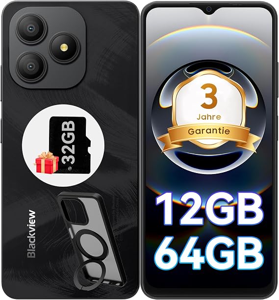 Blackview Wave 9C Smartphone with Phone Case, 12GB+64GB/2TB TF Cheap Mobiles, IP54 6.56" Mobile Phones, Smartphone Free Offer 5000mAh, 13MP/4G Dual SIM/Fingerprint/ [Energy Class B]