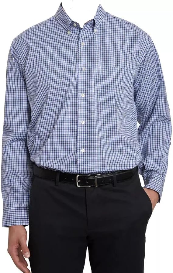Kirkland Signature Men's Traditional Fit Dress Shirt (US, Neck Sleeve, 17.5, 34, 35, Blue, Plaid)