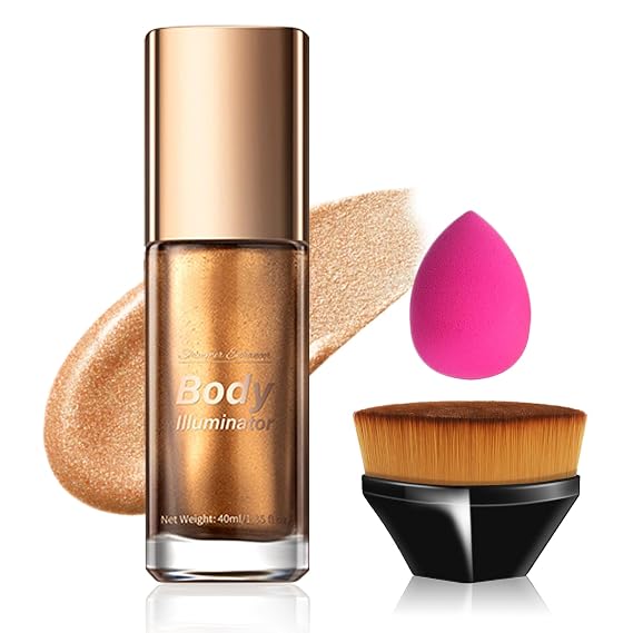 Body Glitter Oil Liquid Bronzer Shimmer Body Oil,Long Lasting Glow Waterproof Liquid Highlighter Makeup (Bronze Gold,40 ml)