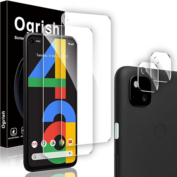 2 Pack Tempered Glass Screen Protector for Google Pixel 4a 4G 5.81 inch (Not for 4a 5G 6.2 inch)- and 2 Pack Camera Lens ProtectorHD ClarityAnti-ScratchCase FriendlyAnti-Fingerprint