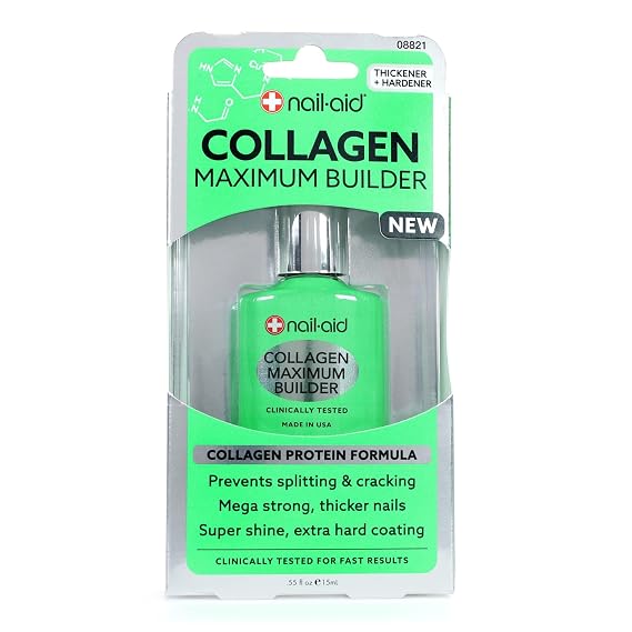 Nail-Aid Collagen Maximum Builder Nail Strengthener & Thickening Treatment for Thin Weak Peeling Nails Collagen Nail Hardener with Glossy Long-Lasting Protection & Visible Results