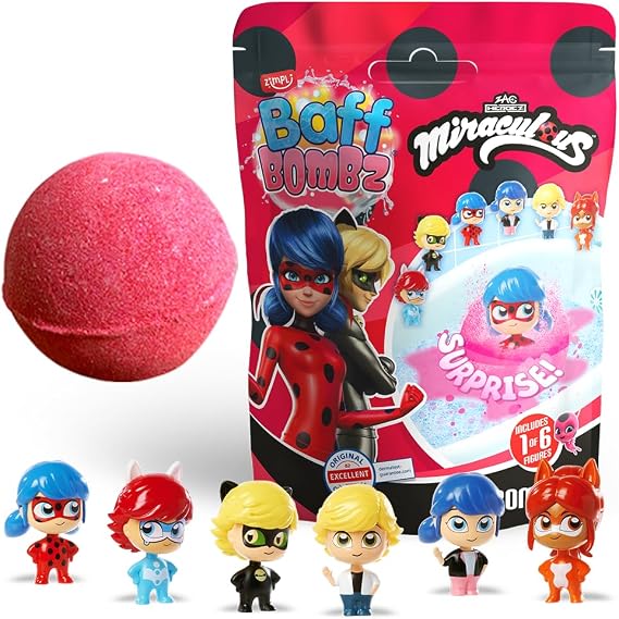 ZIMPLI - Large Miraculous Surprise Bath Bomb, 1 of 6 Surprise Miraculous Toys to Collect, One per Baff Bomb, Collectable Gifts for Girls & Boys