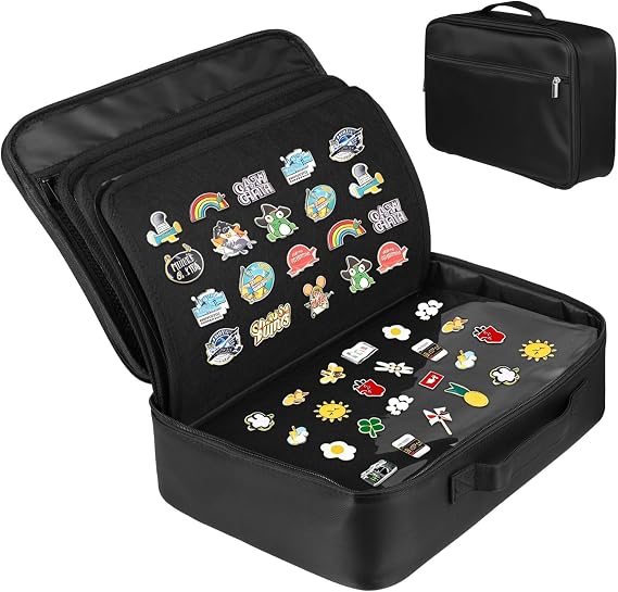 Enamel Pin Display Book, Large Capacity Oxford Cloth Collection Bag for Pins, Travel Brooches, Sports Medals, 12 Felt Layers, 14.6 x 10.2 x 3.9 in, Black