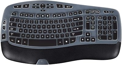 iKammo Keyboard Cover for Logitech MK570 K350 MK550 Wireless Wave Keyboard, Black Silicone Skin with Waterproof, Dust Proof Protection