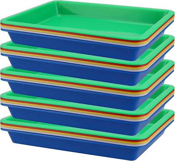 KEILEOHO 25 PCS Multicolor Plastic Art Trays, Activity Plastic Tray, Arts and Crafts Organizer Tray for DIY Projects, Painting Beads, Organizing Supply, 5 Assorted Colors, 11 x 8.5 x 1.2 Inch