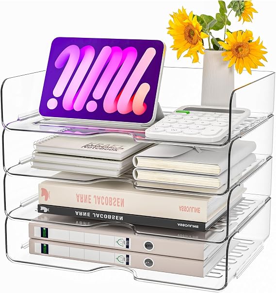 4 Stück Acryl Briefablage Premium Transparent Ablagefächer Stapelbar