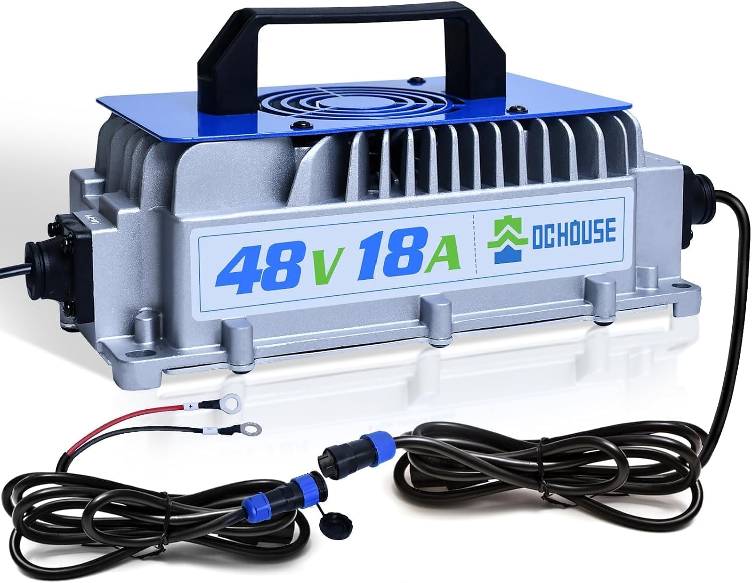 DCHOUSE 18A 48V LiFePO4 Battery Charger, 48V Lithium Battery Charger 900W Waterproof Anti-Fall with Cooling Fan for Golf Carts, Forklifts, Trolling Motors