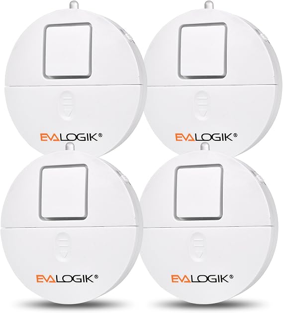 EVA LOGIK Modern ultra-thin window alarm, loud, with 120 dB alarm and vibration sensor, compatible with almost any window, glass break alarm, perfect for home, office, dorm room - 4 packs