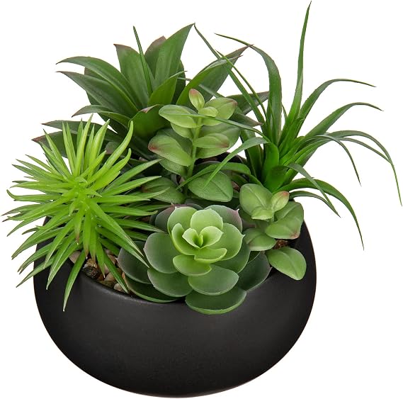 Fake Plants 17cm Artificial Succulent Plants in Black Ceramic Pot Faux Succulents Artificial Succulents Potting Small Artificial Plants in Pot for Office Home Bathroom Shelf Decor