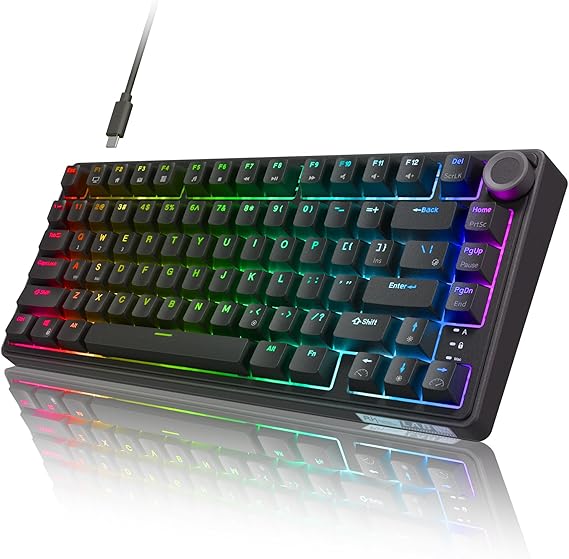 RK ROYAL KLUDGE R75 Wired Mechanical Gaming Keyboard, 75% Hot-Swap Mechanical Keyboard Volume Knob, Soft Pre-lubed Tactile Brown Switch