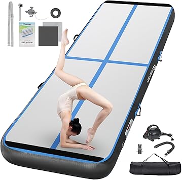 FBSPORT 16ft Inflatable Air Gymnastics Mat Training Mats 4 inches Thickness Gymnastics Tracks for Home Use/Training/Cheerleading/Yoga/Water with Pump