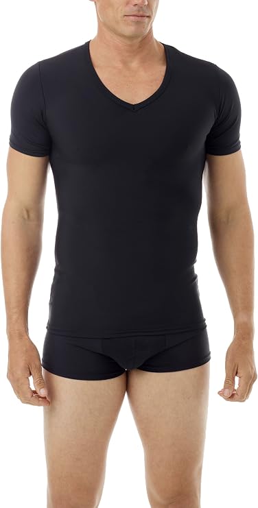 Underworks Mens Performance Microfiber Compression V-Neck T-Shirt for Slimming, Workouts and as a Base Layer
