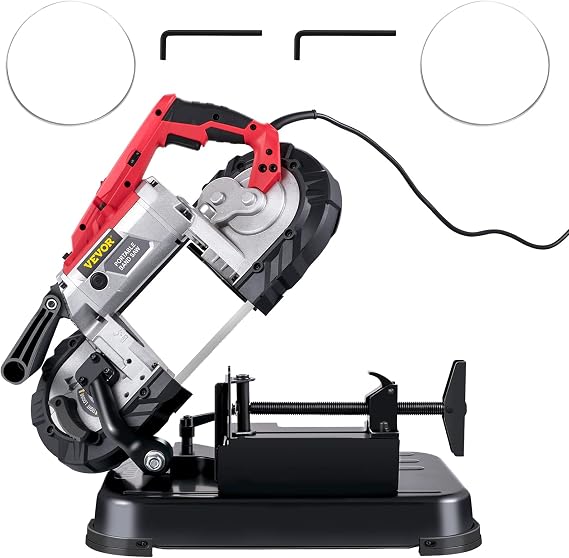 VEVOR Portable Band Saw 110V Removable Alloy Steel Base 5" Cutting Capacity | for Metal PVC Wood 1100 W 10 Amp Copper Motor 137.8-472.4 ft/min Variable Speed 0-45 Adjustable Hand Held Ergonomics Design