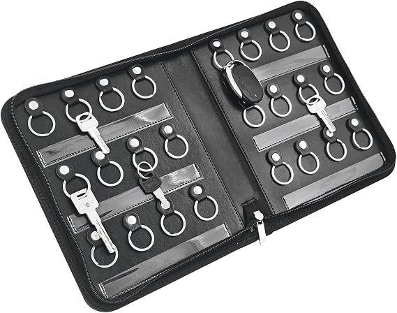 Portable Zippered Key Case,Leather Key Organizer with 24 Hooks Key Storage,Portable Manager and Landlord Key Holder,Zipper Keys Organizers for Estate Agent,Hotel Executives,Car Service Key Box