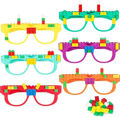 Fowecelt 6 Pcs DIY Building Bricks Glasses Building Blocks Games for Kids Birthday Party Favors Supplies, Boys Girls Carnival Party Games Decor