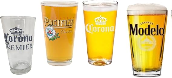 Beers of Mexico Pint Glass Set - Set of 4 Pint Glasses