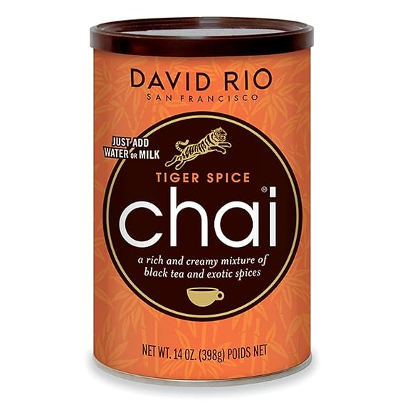 David Rio Tiger Spice Chai Tea Latte Mix, 14 Oz | Black Tea, Organic Spices, Dairy Free, Serve Hot or Cold, Just Add Water or Milk, 14 Servings