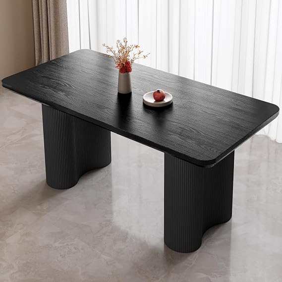 62.99" Modern Black Rectangular Dining Table for 6