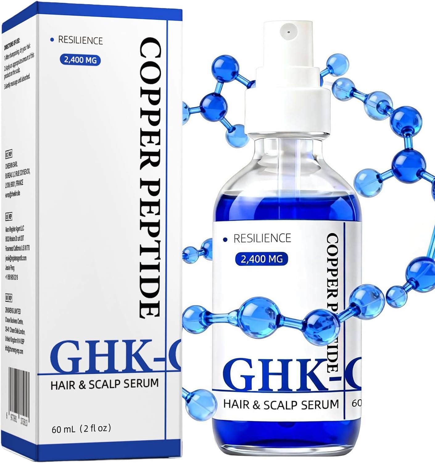 GHK-CU Copper Peptide Hair Growth Serum Spray, Hair Serum For Hair Growth, Scalp Serum For Thinning Hair, Strengthens Roots, Non-Greasy Thickening