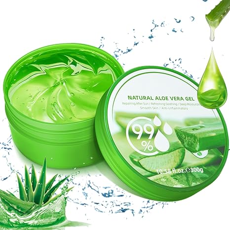 300ml Aloe Vera Gel 99% Reine Aloe Vera Feuchtigkeitscreme für Gesicht und Körper Natürliche Feuchtigkeitspflege Gel für trockene Haut Sonnenbrand - Beruhigend After Sun Pflege
