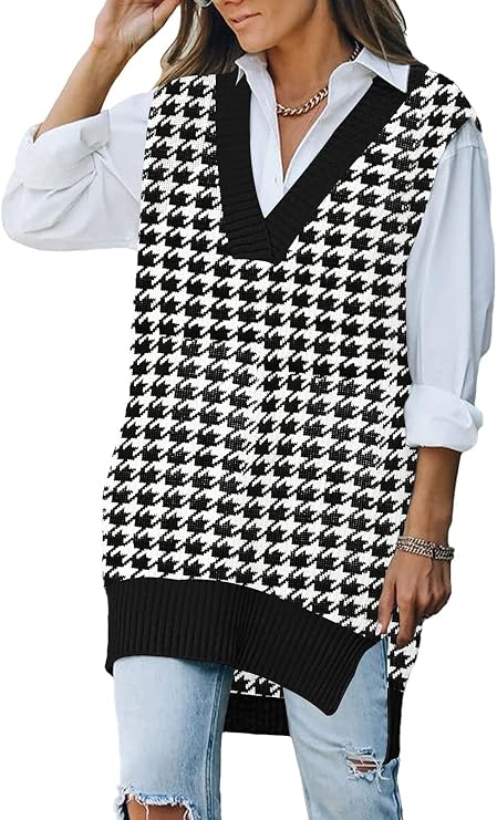 Viottiset Women's Oversized V Neck Knit Sweater Vest Tunic Sleeveless Pullover Top