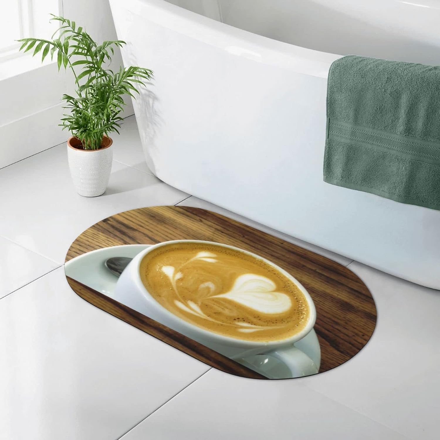 Latte Art Bathroom Mat, Shower Mat, Non-Slip Super Absorbent Quick-Drying Bathroom Floor Mat