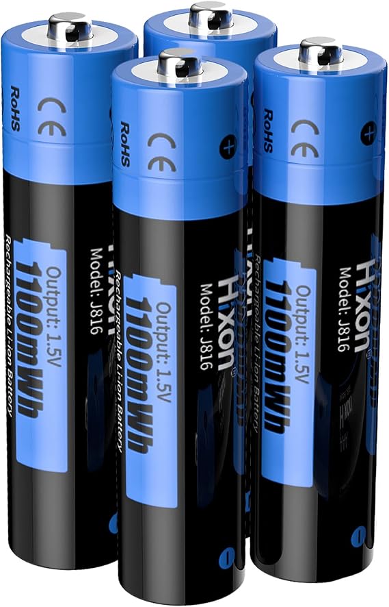 Hixon Rechargeable AAA Batteries, 1100mWh AAA Rechargeable Lithium Batteries,Constant 1.5V AAA Li-ion Battery,1600 Cycles,4Counts Triple AAA Batteries with Battery Storage Case.