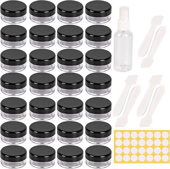 70 Pcs sample pots,5ml with lids cosmetic pot, mini cream empty containers,black small with makeup lip balm jars,for travel face cream, samples, cosmetics empty plastic pot
