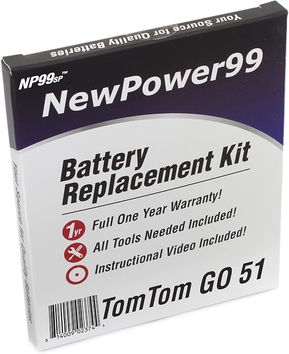 NewPower99 Battery Replacement Kit with Battery, Video Instructions and Tools for Tomtom GO 51